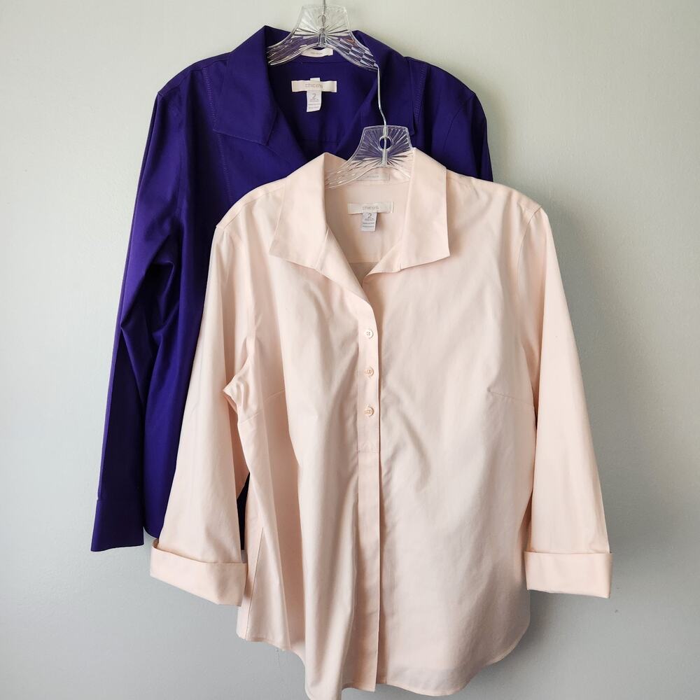 Chicos Classic Button Up Shirt Set Women's 2 Pink & Purple Office Layer Lot of 2